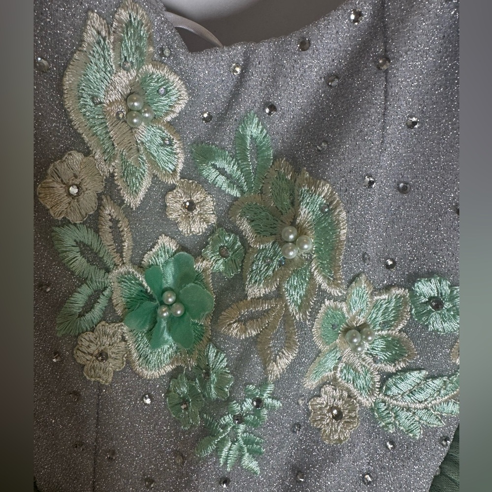 Girls Traditional Filipiniana Dress – Green & Silver, Fits 6–10 Years, Used Once - Picture 5 of 7